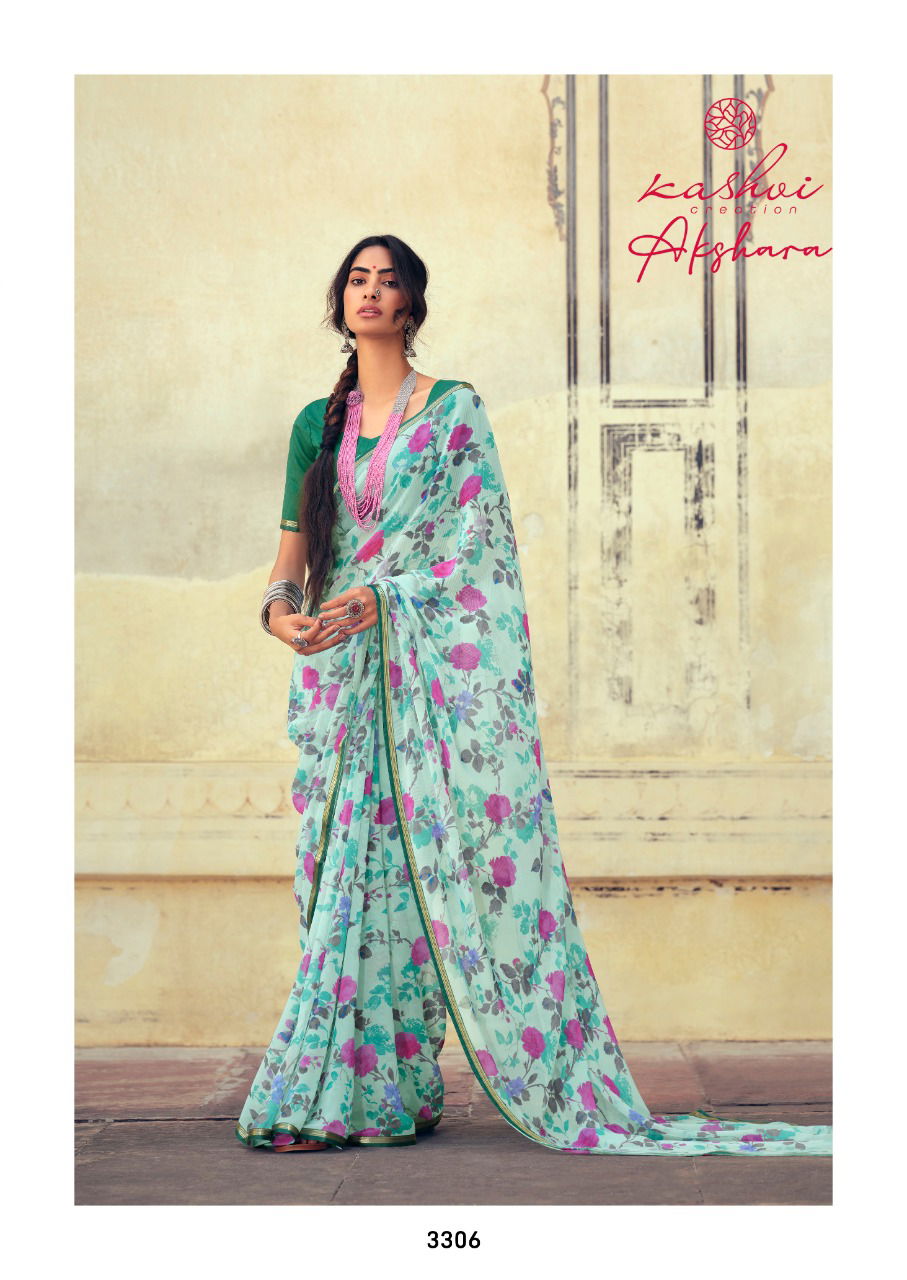 Kashvi Akshara Latest Fancy Designer Silk Casual Wear Chiffon Printed Saree Collection
